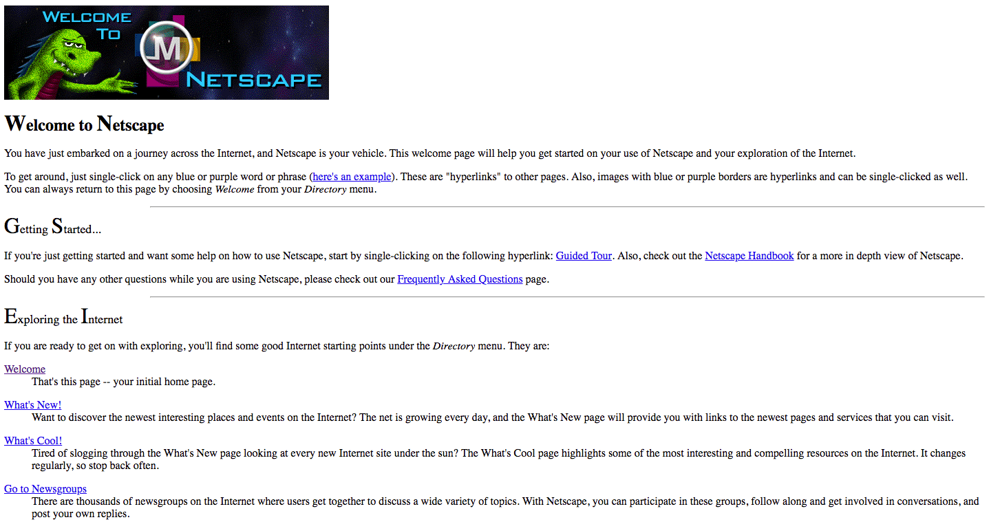 The old Welcome to Netscape web page