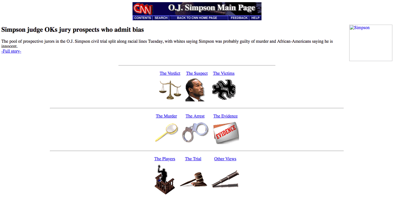 CNN’s 1996 website for the OJ Simpson trial